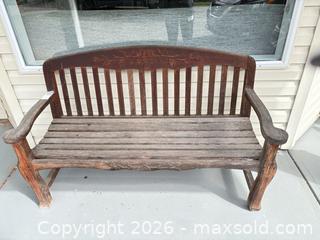 MaxSold Auction: Wooden 2-Seater Outdoor Patio Bench with Carved Back - Langford (British Columbia, Canada) PARTNER MANAGED Moving Online Auction - Hull Road