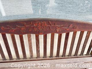 MaxSold Auction: Wooden 2-Seater Outdoor Patio Bench with Carved Back - Langford (British Columbia, Canada) PARTNER MANAGED Moving Online Auction - Hull Road