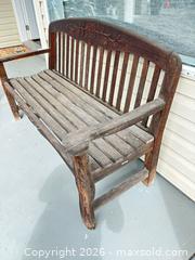 MaxSold Auction: Wooden 2-Seater Outdoor Patio Bench with Carved Back - Langford (British Columbia, Canada) PARTNER MANAGED Moving Online Auction - Hull Road