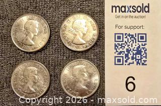 MaxSold Auction: Lot of 4 Canadian Silver Half Dollars 1963 & 1964 - Burlington (Ontario, Canada) SELLER MANAGED Downsizing Online Auction - Townsend Avenue