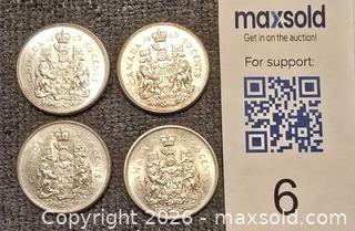 MaxSold Auction: Lot of 4 Canadian Silver Half Dollars 1963 & 1964 - Burlington (Ontario, Canada) SELLER MANAGED Downsizing Online Auction - Townsend Avenue