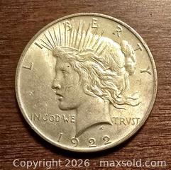 MaxSold Auction: US SILVER DOLLAR- 1922 Peace Dollar  - Burlington (Ontario, Canada) SELLER MANAGED Downsizing Online Auction - Townsend Avenue