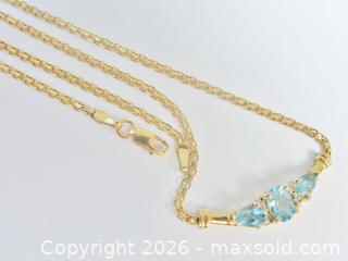 MaxSold Auction: 14K Gold Blue Topaz Diamond Accent Curved Bar Necklace  - Aurora (Ontario, Canada) PARTNER MANAGED Downsizing Online Auction - Murray Drive