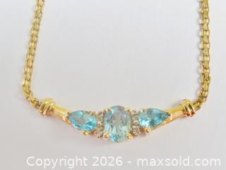 MaxSold Auction: 14K Gold Blue Topaz Diamond Accent Curved Bar Necklace  - Aurora (Ontario, Canada) PARTNER MANAGED Downsizing Online Auction - Murray Drive