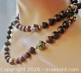 MaxSold Auction: 14K Gold Clasp/Spacer Beads, Cloisonne, Brown Gemstone Necklace  - Aurora (Ontario, Canada) PARTNER MANAGED Downsizing Online Auction - Murray Drive
