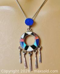 MaxSold Auction: Native American Zuni Sterling Silver Inlay Pendant Necklace  - Aurora (Ontario, Canada) PARTNER MANAGED Downsizing Online Auction - Murray Drive