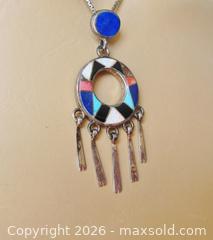MaxSold Auction: Native American Zuni Sterling Silver Inlay Pendant Necklace  - Aurora (Ontario, Canada) PARTNER MANAGED Downsizing Online Auction - Murray Drive