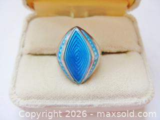 MaxSold Auction: Nora Gulbrandsen Norway Sterling Silver Guilloche Enamel Ring Size 5.5 Adjustable  - Aurora (Ontario, Canada) PARTNER MANAGED Downsizing Online Auction - Murray Drive
