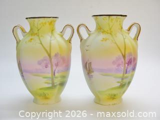 MaxSold Auction: Pair Antique Hand Painted Nippon Scenic Vases  - Aurora (Ontario, Canada) PARTNER MANAGED Downsizing Online Auction - Murray Drive