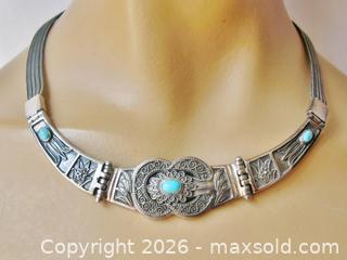 MaxSold Auction: Vintage Sterling Silver Turquoise Collar Necklace  - Aurora (Ontario, Canada) PARTNER MANAGED Downsizing Online Auction - Murray Drive