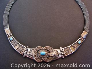 MaxSold Auction: Vintage Sterling Silver Turquoise Collar Necklace  - Aurora (Ontario, Canada) PARTNER MANAGED Downsizing Online Auction - Murray Drive