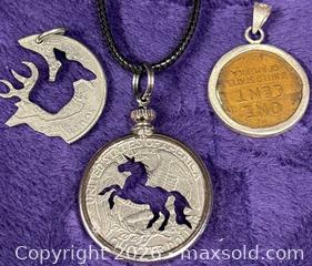 MaxSold Auction: Coin Collectors Lot - 3 Wearable Coin Pendants - Idaho Springs (Colorado, USA) PARTNER MANAGED Estate Sale Online Auction - Idaho Street