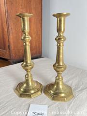 MaxSold Auction: Pair of antique 10 inch brass push up candlesticks  - Ottawa (Ontario, Canada) SELLER MANAGED Downsizing Online Auction - Daly Avenue