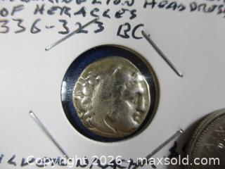 MaxSold Auction: Ancient Greek Silver Tetra Drachm Currency Coin. ALEXANDER THE GREAT 336 BC To 323 BC. - Toronto (Ontario, Canada) SELLER MANAGED Estate Sale Online Auction - Annette Street
