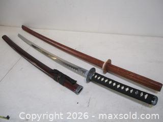 MaxSold Auction: Japan SAMURAI Sword Plus Hard Wood Samurai Practice Sword. - Toronto (Ontario, Canada) SELLER MANAGED Estate Sale Online Auction - Annette Street