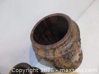 MaxSold Auction: Japanese Vintage Cloisonne Vase, Birds Eye Maple Trinket Box, Intricately Carved Wenge Elephant Motifs Lidded Jar. Mortar & Pestle. - Toronto (Ontario, Canada) SELLER MANAGED Estate Sale Online Auction - Annette Street