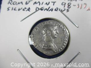 MaxSold Auction: Ancient Roman Silver Denarius Currency Coin. Emperor TRAJAN 98-117 AD. - Toronto (Ontario, Canada) SELLER MANAGED Estate Sale Online Auction - Annette Street