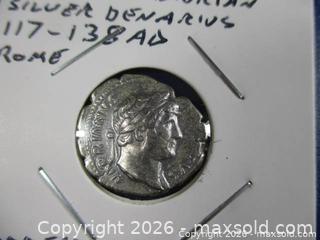 MaxSold Auction: Ancient Roman Silver Denarius Currency Coin. Emperor HADRIAN 117-138 AD. - Toronto (Ontario, Canada) SELLER MANAGED Estate Sale Online Auction - Annette Street