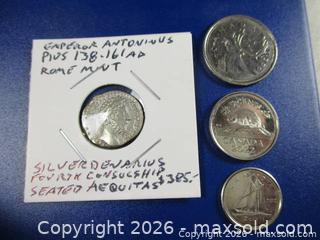 MaxSold Auction: Ancient Roman Silver Denarius Currency Coin. Emperor ANTONINUS PIUS 138-161 AD. - Toronto (Ontario, Canada) SELLER MANAGED Estate Sale Online Auction - Annette Street