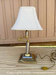 MaxSold Auction: Antique Traditional Brass & Chrome Adjustable Swing-Arm Table Lamp - Saanich (British Columbia, Canada) SELLER MANAGED Downsizing Online Auction - Dunsterville Avenue