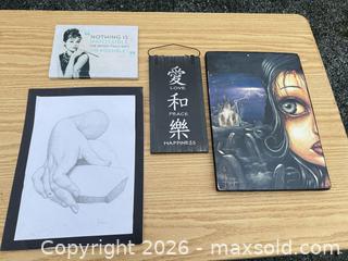 MaxSold Auction: Set of 4 Mixed Wall Art: Paper Mounted, Wood, Canvas - Saanich (British Columbia, Canada) SELLER MANAGED Downsizing Online Auction - Dunsterville Avenue