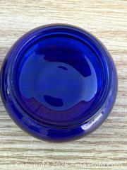 MaxSold Auction: Vintage Cobalt Blue Glass Apothecary or Vanity Jar with Silver Plastic Screw Lid - Saanich (British Columbia, Canada) SELLER MANAGED Downsizing Online Auction - Dunsterville Avenue
