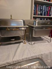 MaxSold Auction: Set of 4 Stainless Steel Full-Size Chafing Dishes with Brass Accents - Las Vegas (Nevada, USA) PARTNER MANAGED Estate Sale Online Auction - South 16th Street