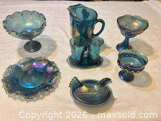 MaxSold Auction: Vintage Carnival Glass Set, Iridescent Teal & Purple, ~9 Pieces - Las Vegas (Nevada, USA) PARTNER MANAGED Estate Sale Online Auction - South 16th Street
