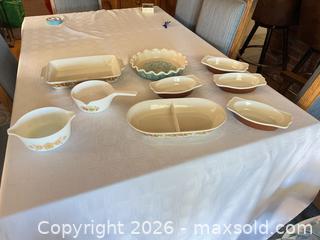 MaxSold Auction: Vintage Milk Glass Floral Border Bakeware & Serving Set - Las Vegas (Nevada, USA) PARTNER MANAGED Estate Sale Online Auction - South 16th Street