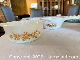 MaxSold Auction: Vintage Milk Glass Floral Border Bakeware & Serving Set - Las Vegas (Nevada, USA) PARTNER MANAGED Estate Sale Online Auction - South 16th Street