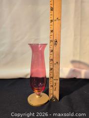 MaxSold Auction: Hand-Blown Cranberry & Pink Glass Bud Vases with Brass Painted Bases - Mill Bay (British Columbia, Canada) SELLER MANAGED Reseller Online Auction - Shawnigan-Mill Bay Road