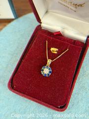 MaxSold Auction: 14K Gold Diamond & Blue Sapphire Halo Necklace - Hamilton (Ontario, Canada) SELLER MANAGED Estate Sale Online Auction - Gertrude Street