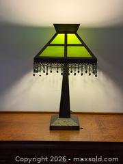 MaxSold Auction: Antique Arts & Crafts Mission Style Table Lamp - Green Slag Glass - Hamilton (Ontario, Canada) SELLER MANAGED Estate Sale Online Auction - Gertrude Street