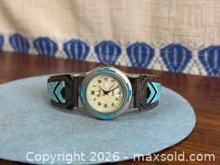 MaxSold Auction: Vintage Indigenous American Sterling Silver Turquoise Inlay Watch - Hamilton (Ontario, Canada) SELLER MANAGED Estate Sale Online Auction - Gertrude Street