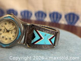 MaxSold Auction: Vintage Indigenous American Sterling Silver Turquoise Inlay Watch - Hamilton (Ontario, Canada) SELLER MANAGED Estate Sale Online Auction - Gertrude Street