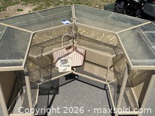 MaxSold Auction: Tan Metal Outdoor Bar with Glass Top - Mattapoisett (Massachusetts, USA) SELLER MANAGED Moving Online Auction - Crystal Spring Road