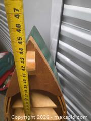 MaxSold Auction: Wood Wall-Mounted Decorative Boat-Style Shelf, 46in H - Henrietta (New York, USA) SELLER MANAGED Reseller Online Auction - Brighton Henrietta Town Line Road (STORAGE)