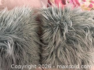 MaxSold Auction: Pair of Shaggy Faux Fur Decorative Throw Pillows - Dusty Blue - Toronto (Ontario, Canada) SELLER MANAGED Downsizing Online Auction - Dovercourt Road