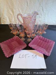 MaxSold Auction: Vintage Pink Iridescent Carnival Glass Pitcher, Glasses & Plates - Morgan Hill (California, USA) SELLER MANAGED Estate Sale Online Auction - Oak Glen Avenue