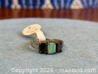 MaxSold Auction: Sterling Silver Amazonite & Black Spinel Three Stone Ring - Hamilton (Ontario, Canada) SELLER MANAGED Estate Sale Online Auction - Gertrude Street