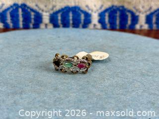 MaxSold Auction: Sterling Silver Gold Wash - Multi Gemstone Ring – Ruby, Emerald, Sapphire w/ White Accents - Hamilton (Ontario, Canada) SELLER MANAGED Estate Sale Online Auction - Gertrude Street