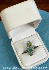 MaxSold Auction: Sterling Silver Leaf Design Ring with Peridot & Green Stones - Hamilton (Ontario, Canada) SELLER MANAGED Estate Sale Online Auction - Gertrude Street