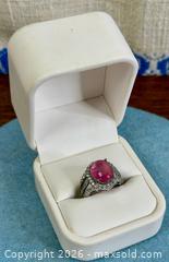 MaxSold Auction: Sterling Silver Pink Tourmaline Cabochon Ring w/ CZ Halo - Hamilton (Ontario, Canada) SELLER MANAGED Estate Sale Online Auction - Gertrude Street