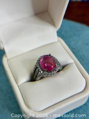 MaxSold Auction: Sterling Silver Pink Tourmaline Cabochon Ring w/ CZ Halo - Hamilton (Ontario, Canada) SELLER MANAGED Estate Sale Online Auction - Gertrude Street
