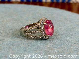 MaxSold Auction: Sterling Silver Pink Tourmaline Cabochon Ring w/ CZ Halo - Hamilton (Ontario, Canada) SELLER MANAGED Estate Sale Online Auction - Gertrude Street