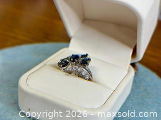 MaxSold Auction: Sterling Silver Sapphire Look Cluster Ring with CZ Accents - Hamilton (Ontario, Canada) SELLER MANAGED Estate Sale Online Auction - Gertrude Street