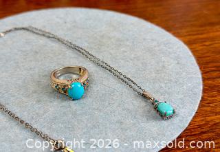 MaxSold Auction: Sterling Silver Turquoise Look Ring & Pendant Set w/ Blue CZ Accents - Hamilton (Ontario, Canada) SELLER MANAGED Estate Sale Online Auction - Gertrude Street