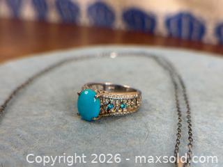 MaxSold Auction: Sterling Silver Turquoise Look Ring & Pendant Set w/ Blue CZ Accents - Hamilton (Ontario, Canada) SELLER MANAGED Estate Sale Online Auction - Gertrude Street