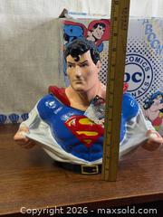 MaxSold Auction: Superman Clark Kent Ceramic Cookie Jar Westland Giftware - New w/Box - Hamilton (Ontario, Canada) SELLER MANAGED Estate Sale Online Auction - Gertrude Street