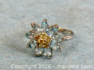 MaxSold Auction: Vintage Style Blue Topaz Flower Ring with Citrine Accent Stones - Hamilton (Ontario, Canada) SELLER MANAGED Estate Sale Online Auction - Gertrude Street